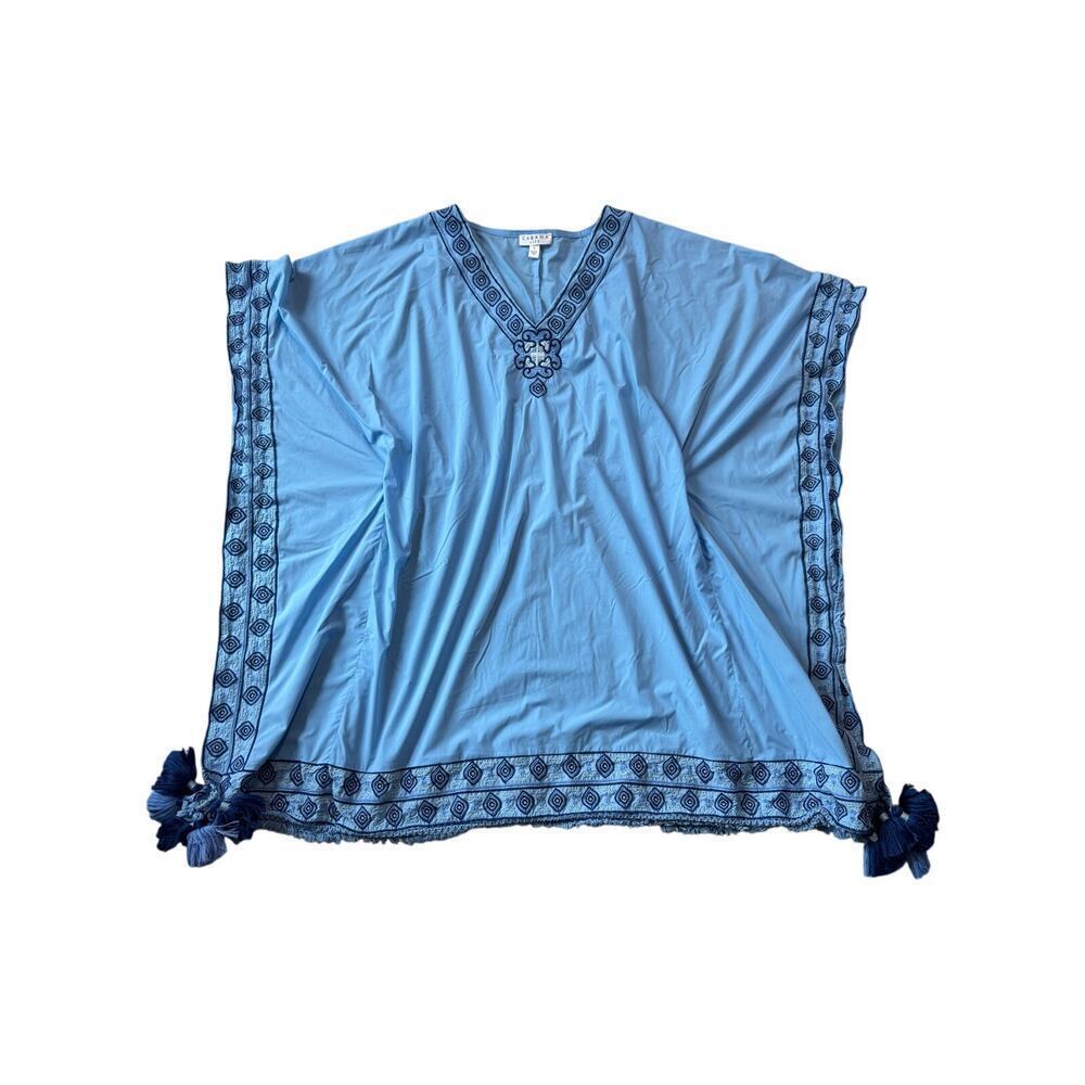 CABANA LIFE Women's Cover up, size Small. Blue, Embroidered w/Tassles cover Up